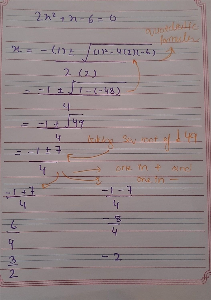 Solve: 2x² + x = 6 Show your work or not.​-example-1