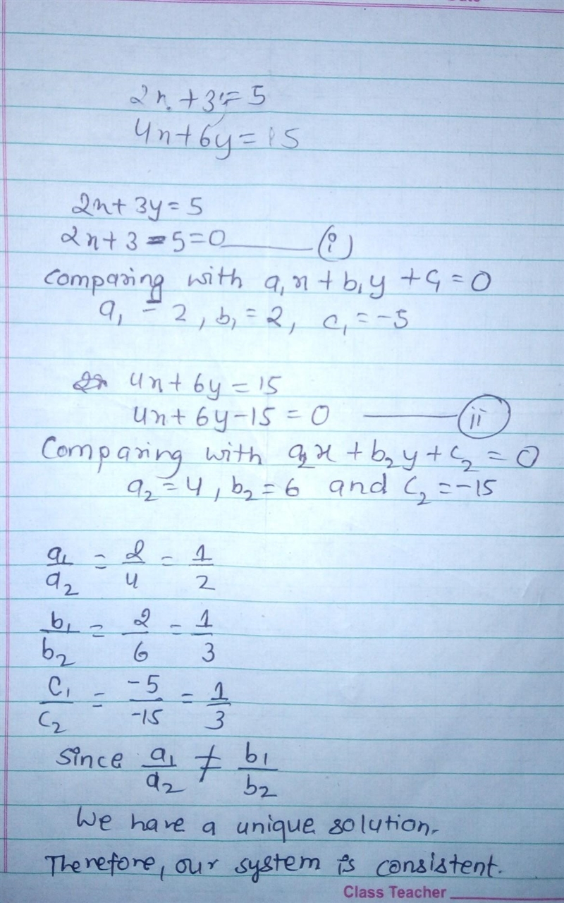 Check whether the following equations are consistent or inconsistent by comparing-example-1