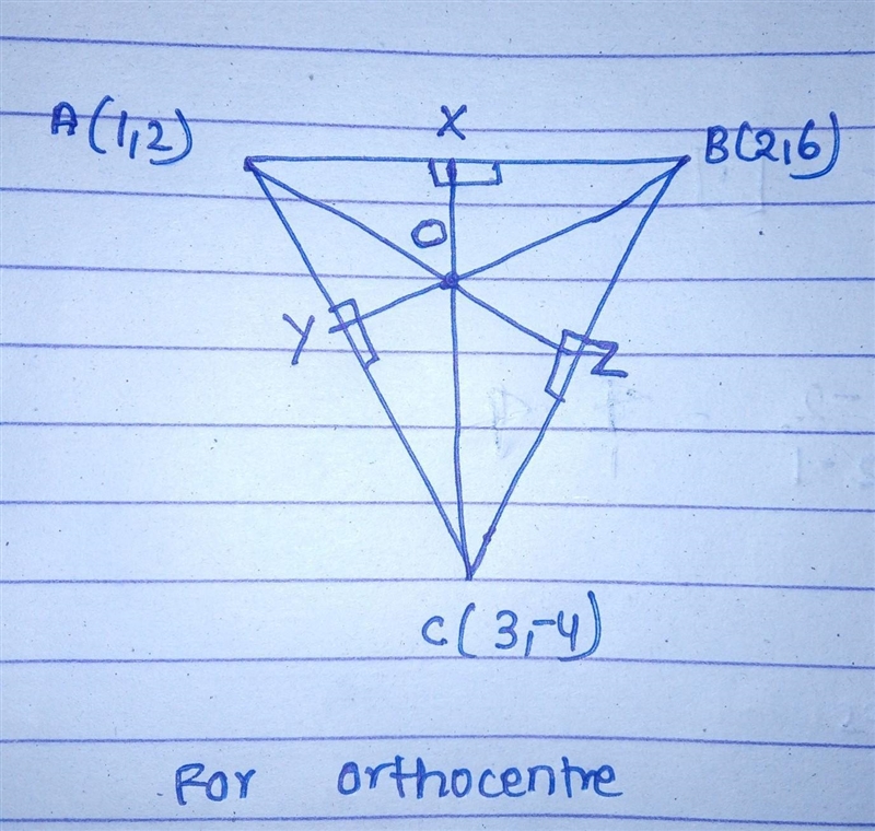 Find the orthocenter& circumcenter of a triangle when their vertices are A(1, 2), B-example-1