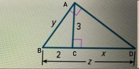 Find the values of x, y, and z. Round to the nearest tenth, if necessary. (choices-example-1