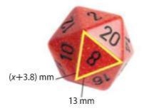 A 20-sided number cube is made up of equilateral triangles. Write and solve an equation-example-1