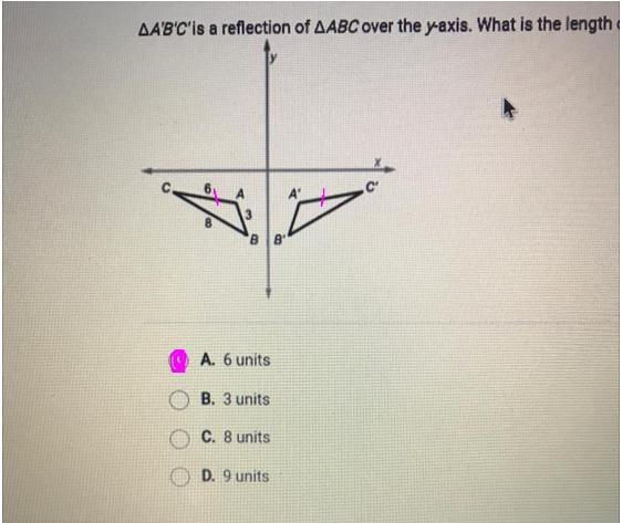 AA'B'C'is a reflection of AABC over the y-axis. What is the length of A'C'?-example-1