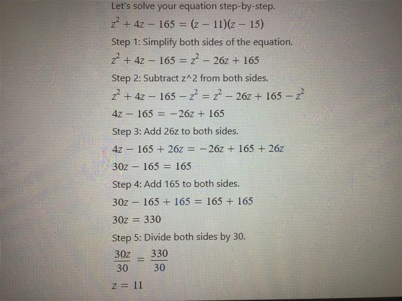 Z2+4z-165=(z-11)(z+-15)-example-1