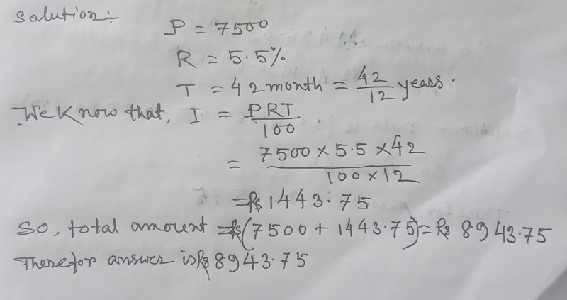 What is the total amount of RS.7500 at the rate of 5.5% per annum in 42 months?find-example-2