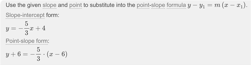 What is the equation of the line that passes through the point (6, -6) and has a slope-example-1