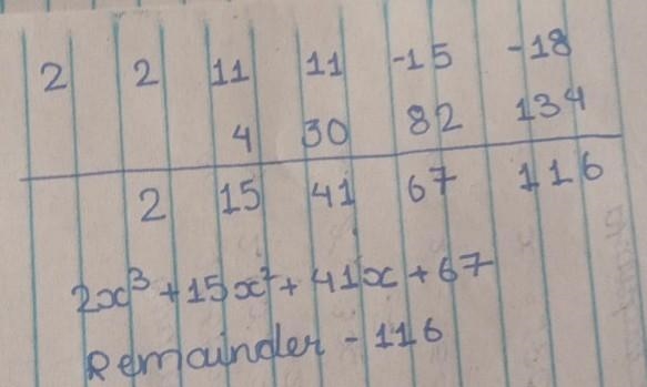 Use synthetic division to find the result when 2x^4+11x^3+11x^2-15x-18 is divided-example-1