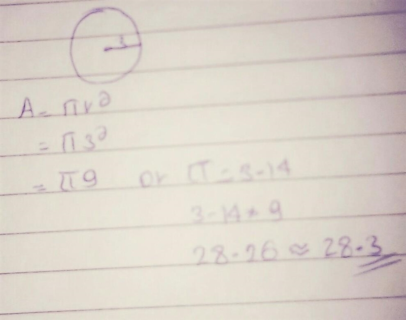 A=πr2 If the radius (r) of the circle is 3, what is the area in terms of π?-example-1