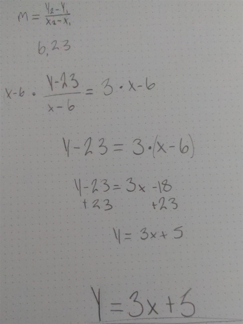 Use the point-slope formula to write an equation of the line that passes through (6,23) and-example-1