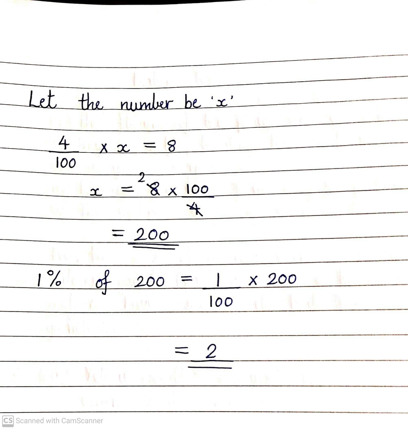 If 4% of a number is 8 what's 1% of that number-example-1