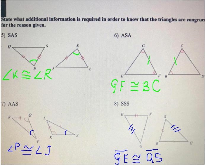 State what additional information is required in order to know that the triangles-example-1