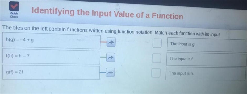 The titles on the left contain functions written using function notation. Match each-example-1