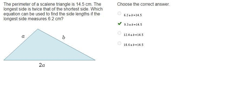 The perimeter of a scalene triangle is 14. 5 cm. The longest side is twice that of-example-1