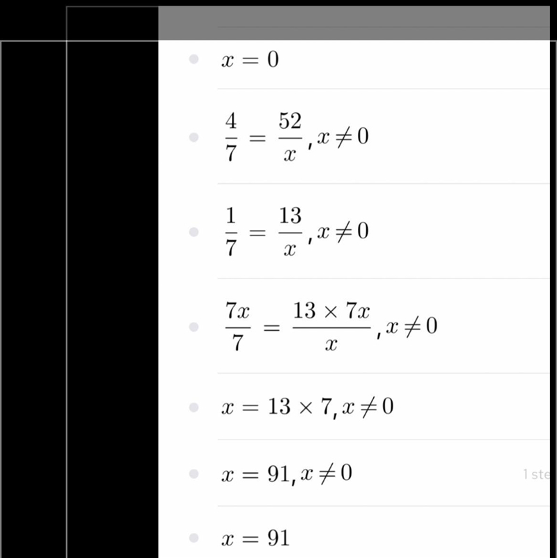 Solve the proportion : 4/7=52/x-example-1