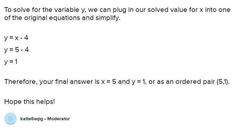 What is the solution for this system of equations y= x - 4 y= -x + 6-example-2