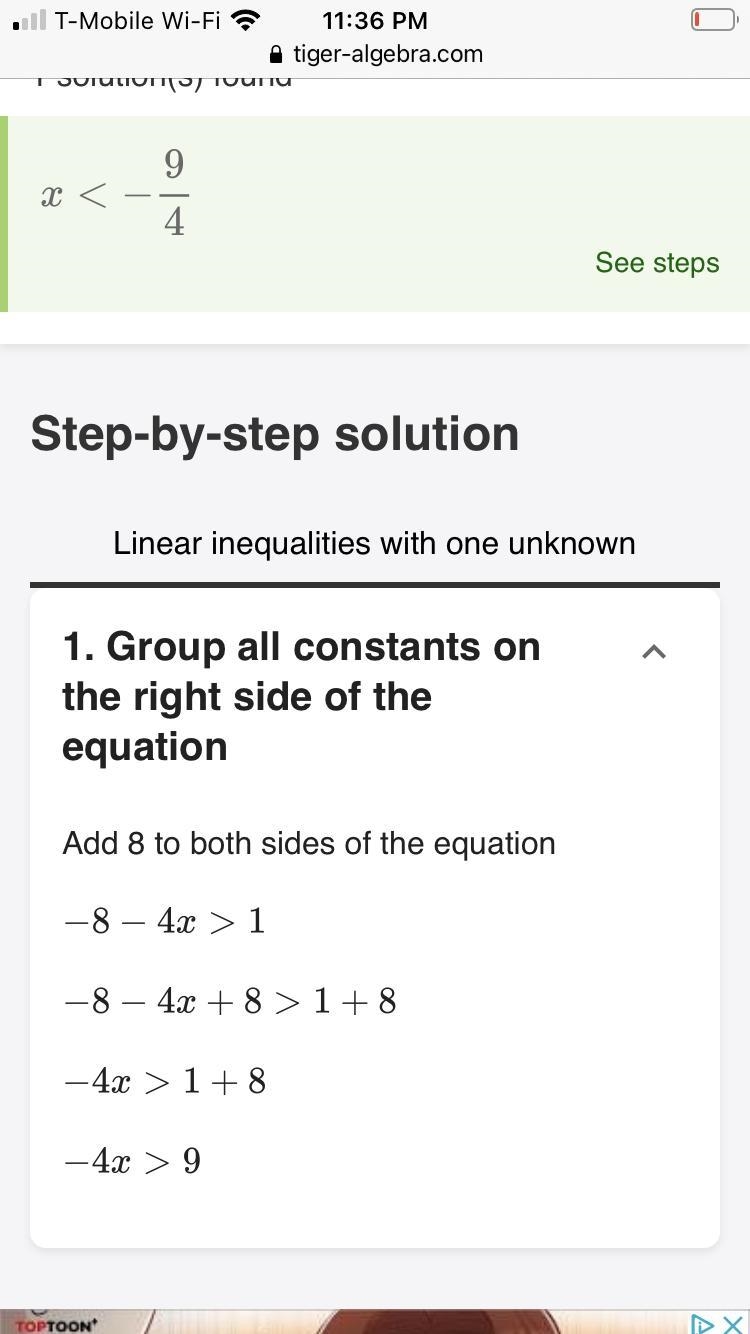 -8-4x>1 please help-example-1