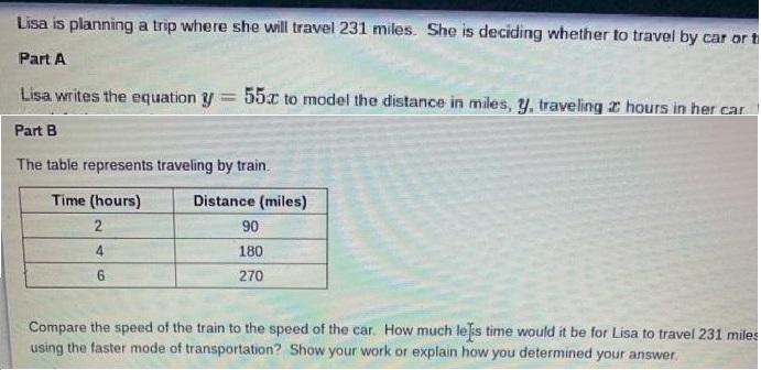 Compare the speed of the train to the speed of the card. How much less time would-example-1