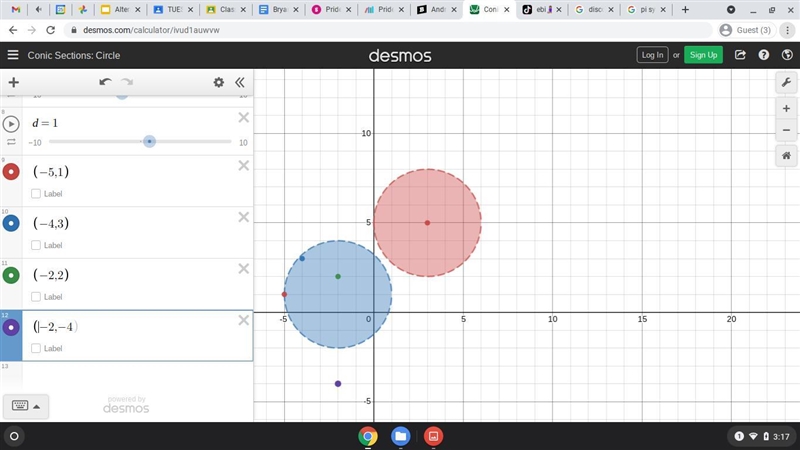 Andres drew a circle with the center at (3,5) and a diameter of 6 units. The circle-example-1