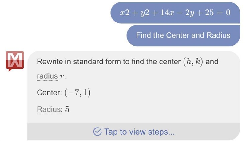 Find the center and radius of the circle: x2 + y2 + 14x – 2y + 25 = 0-example-1