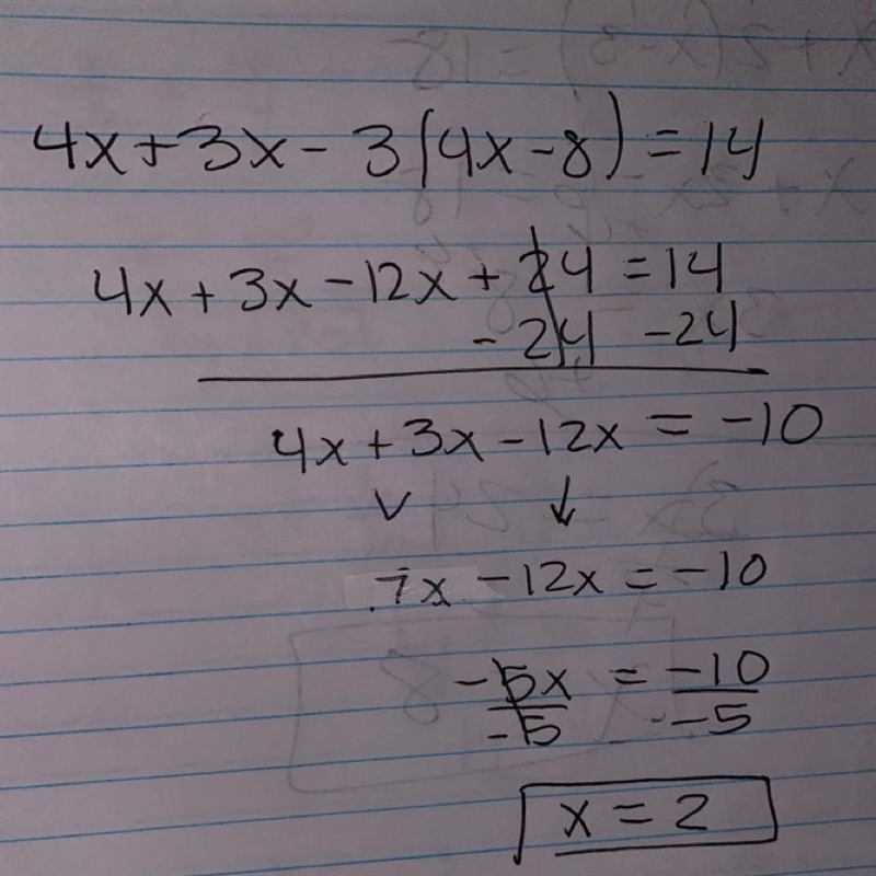 I NEED HELP ASAP!!!!! Solve the equation and show your work. Here's the problem: 4x-example-1