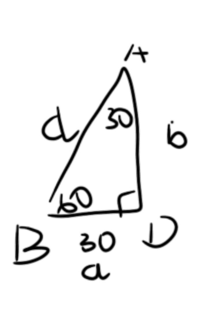 If angle DAB is 30 degrees, angle ABD is 60 degrees, and line segment BD has a length-example-1