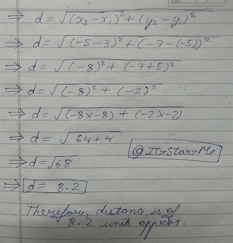 Find the distance between the two points rounding to the nearest tenth (if necessary-example-1