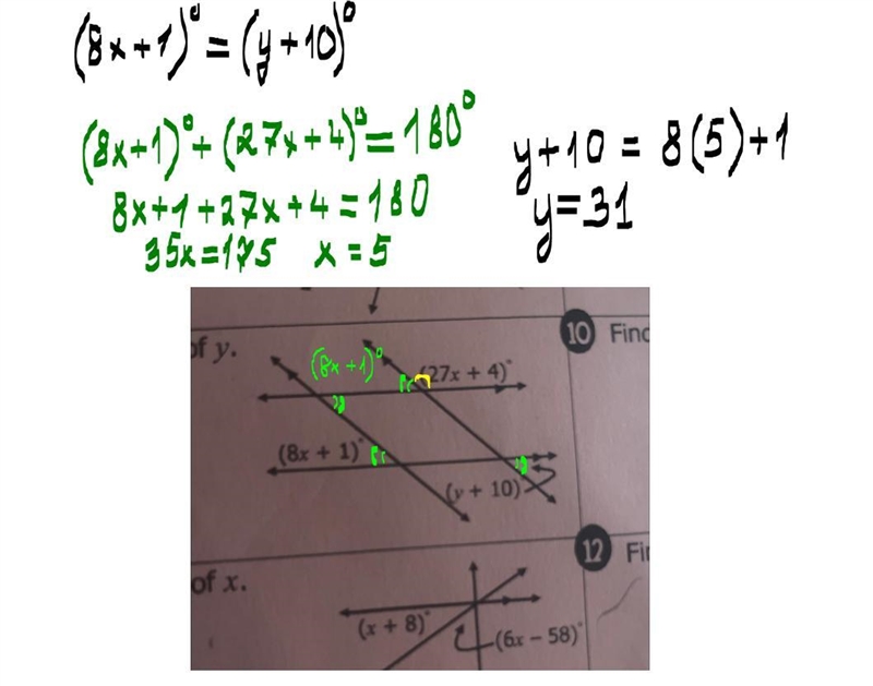 Find the value of y 27+4 8x+1 y+10-example-1