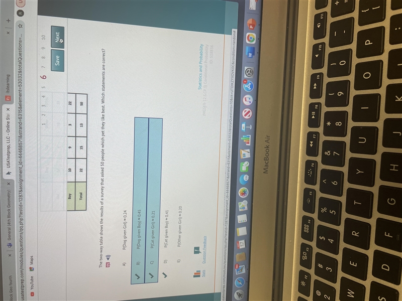 The two way table shows the￼ result of a survey that asked 50 people with pet they-example-1