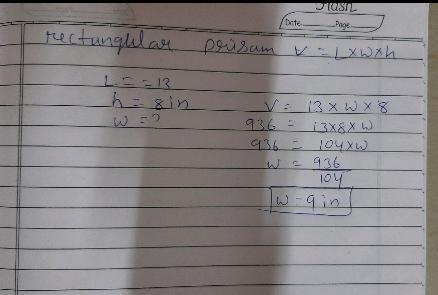 The rectangular prism has a volume of 936 cubic inches. Write and solve an equation-example-1