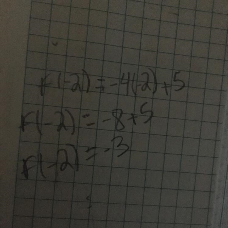 If f(x) = - 4x + 5 then what is f(-2)?-example-1