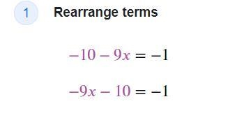 -10 - 9x = -1 show/explain ur work-example-1