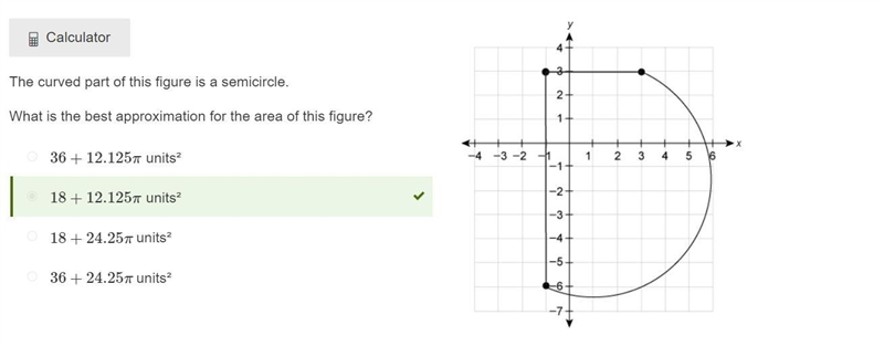 The curved part of this figure is a semicircle. What is the best approximation for-example-1