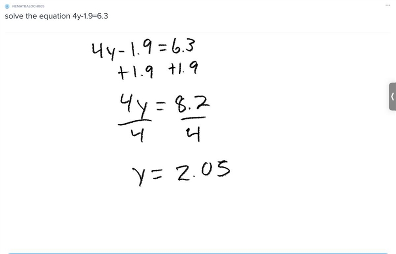 Solve the equation 4y-1.9=6.3-example-1