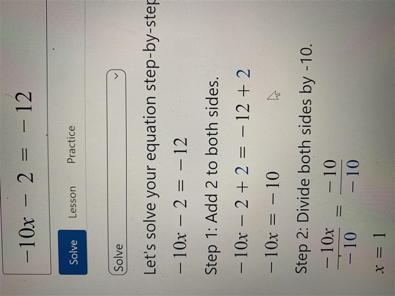 -10x - 2 = -12 have to show work-example-1