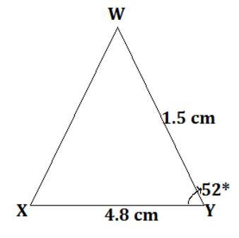 In ΔWXY, w = 4.8 cm, x = 1.5 cm and ∠Y=52°. Find the area of ΔWXY, to the nearest-example-1