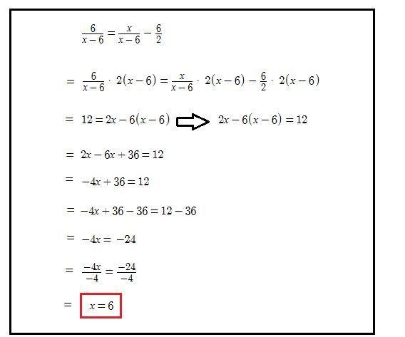 50 POINTS!!!!!!1 Solve 6 over x minus 6 equals the quantity of x over x minus 6, minus-example-1