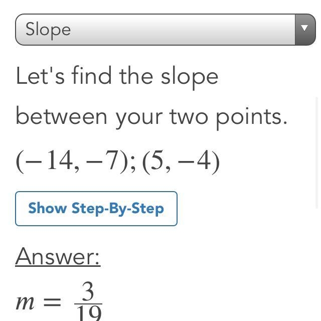 The slope of the line through each pair of points 1) (-14,-7) , (5,-4)​-example-1