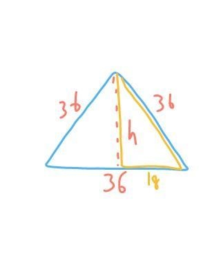 A traffic yield sign is in the shape of an equilateral triangle. If each side is 36 inches-example-1