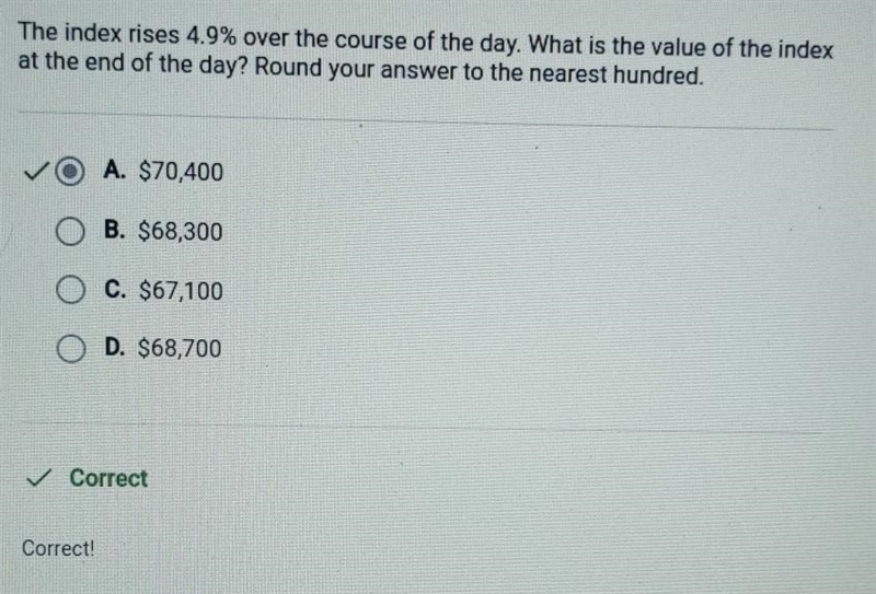 The index rises 4.9% over the course of the day. What is the value of the index at-example-1