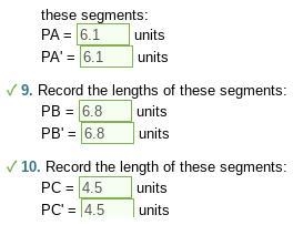 8. Use the ruler to measure the length of these segments: PA = units PA' = units Help-example-1