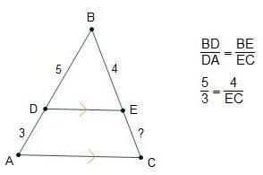 Using the side-splitter theorem, Daniel wrote a proportion for the segments formed-example-1