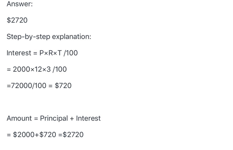 What is the amount paid for the loan for $2000 at 12% for 3 years-example-1