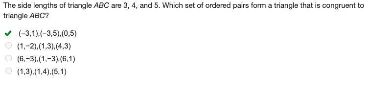 The side lengths of triangle ABC are 3, 4, and 5. Which set of ordered pairs form-example-1