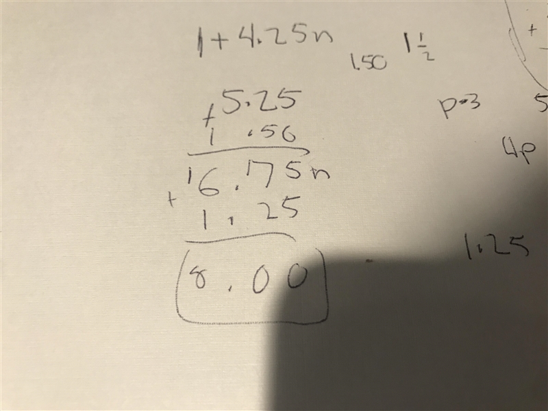 Answer ASAP. 1+ 4.25n + 3/2 p-3+ (-2p) + 5/4n-example-1