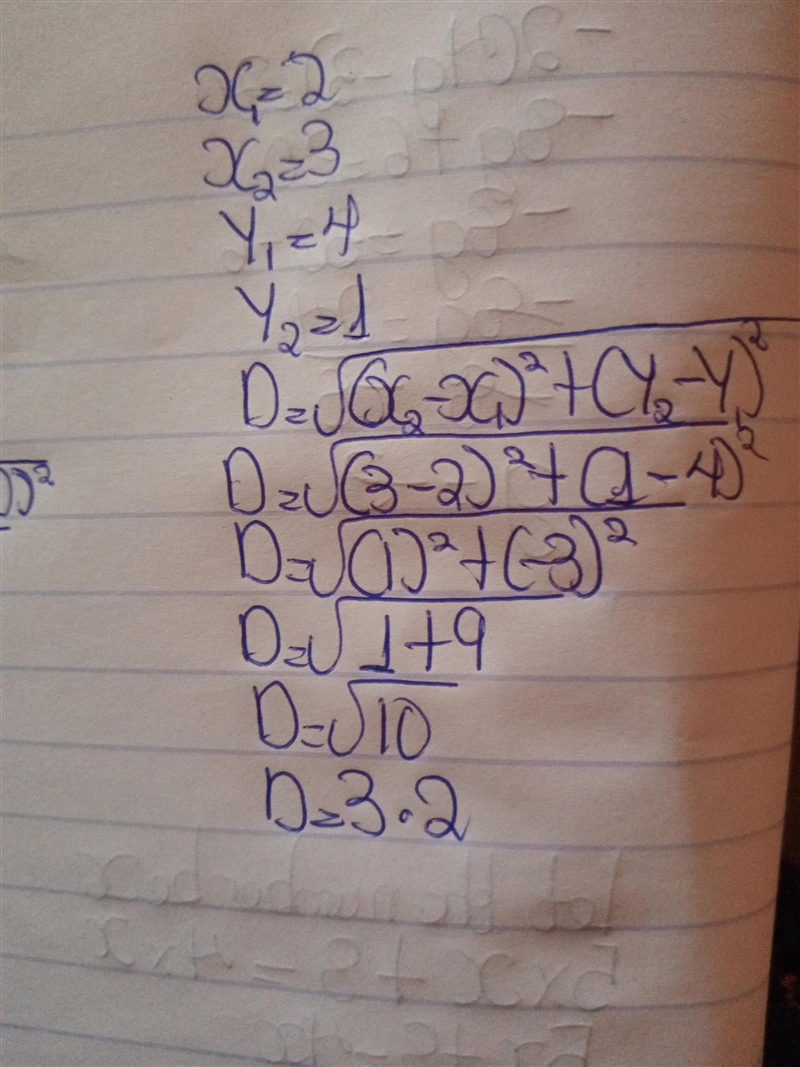 What is the distance between points (2, 4) and (3, 1) to the nearest tenth?-example-1