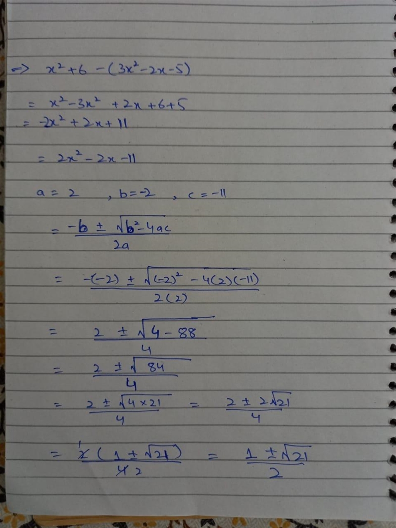 Simplify x2 + 6 − (3x2 − 2x − 5)-example-1