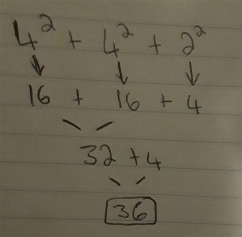 What is the value of the expression: 4^2 +4^2 +2^2-example-1