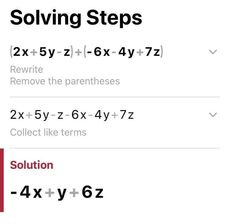 (2x + 5y -z)+(-6x - 4y +7z)-example-1