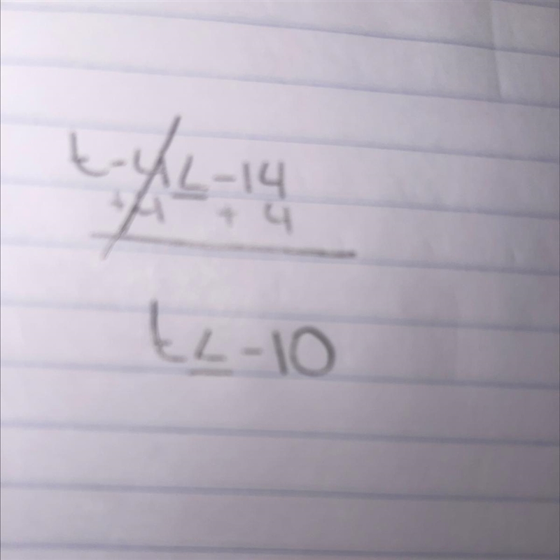 Solve the inequality. t - 4 ≤ -14-example-1