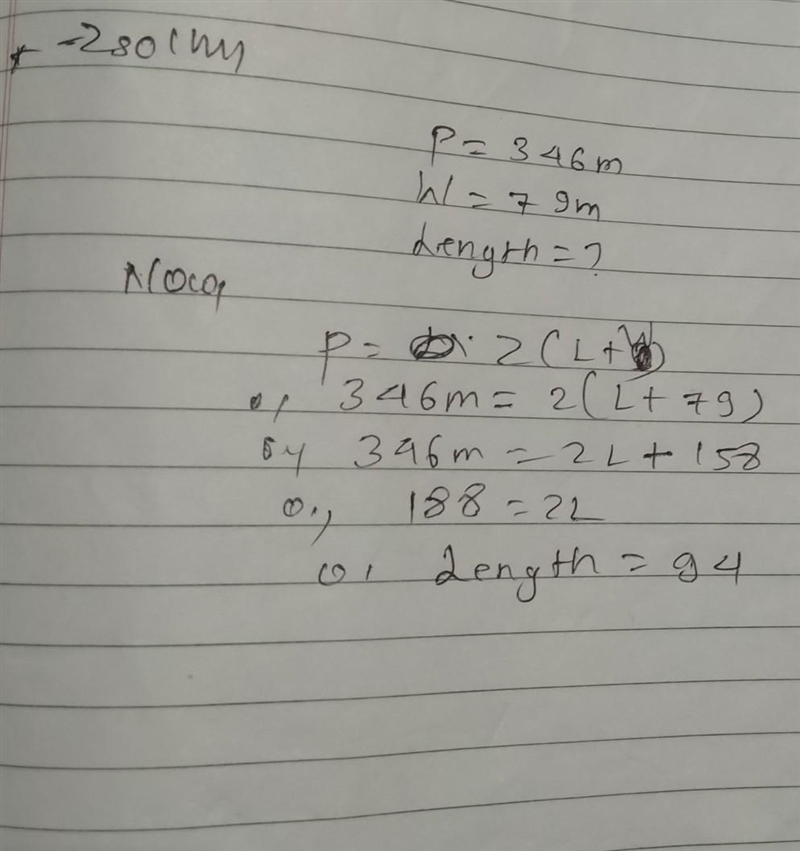 The perimeter of a rectangular garden is 346 m. If the width of the garden is 79 m-example-1