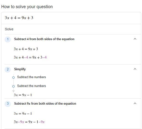 Solve for X: 3х + 4 = 9x + 3 ​-example-1